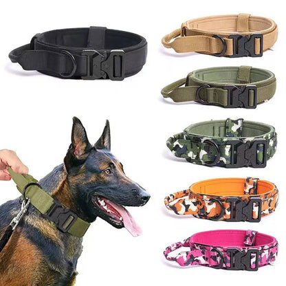 Military Dog Collar – Durable Nylon with Quick Release Buckle and Training Handle