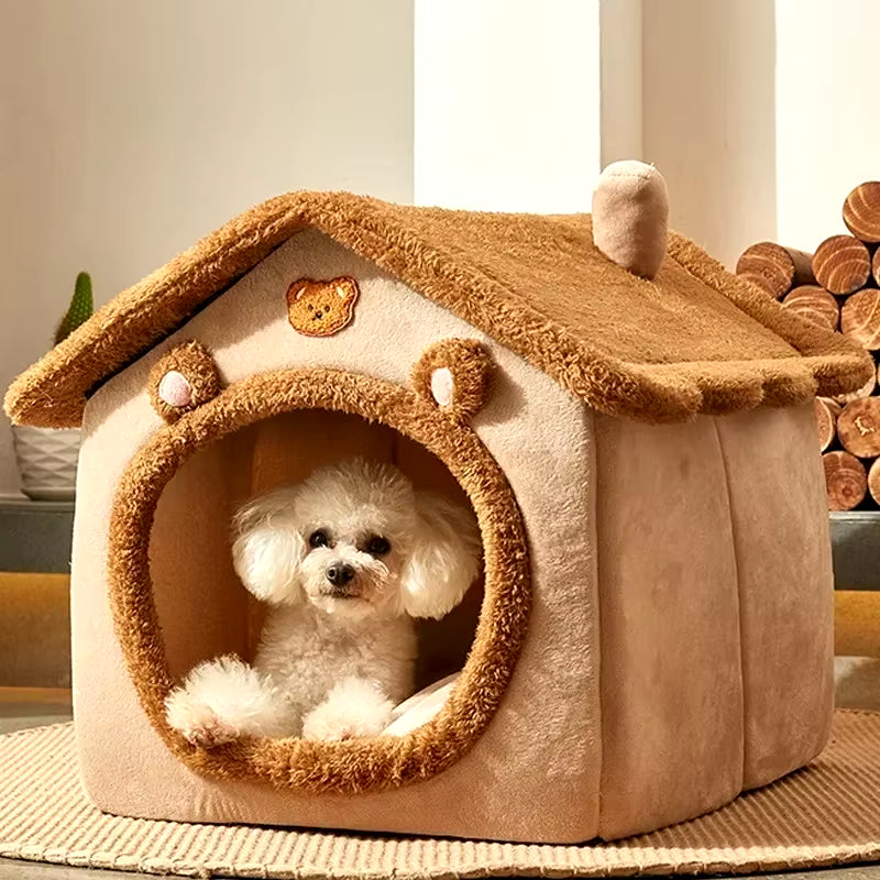 Cartoon Folding House – Cozy Winter Kennels, Mattresses, and Pet Baskets