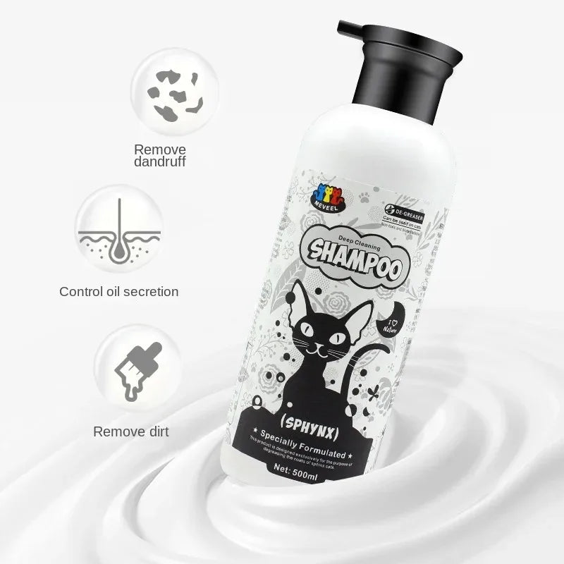 500ml Sphinx Cat Shampoo – Oil Control Body Wash for Hairless Cats, Gentle Pet Shower Gel