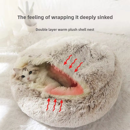 Autumn & Winter Plush Pet Bed – Warm, Semi-Enclosed Cat Nest