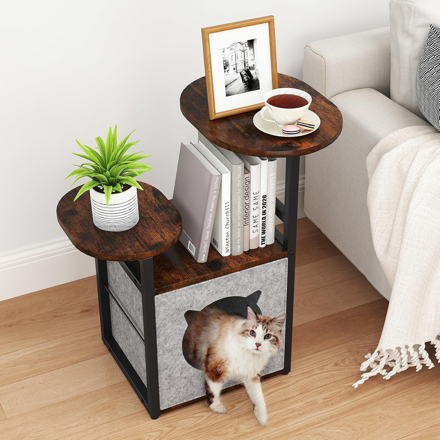 2-in-1 Cat Condo & End Table with Storage | Multifunctional Pet Furniture for Living Room & Bedroom