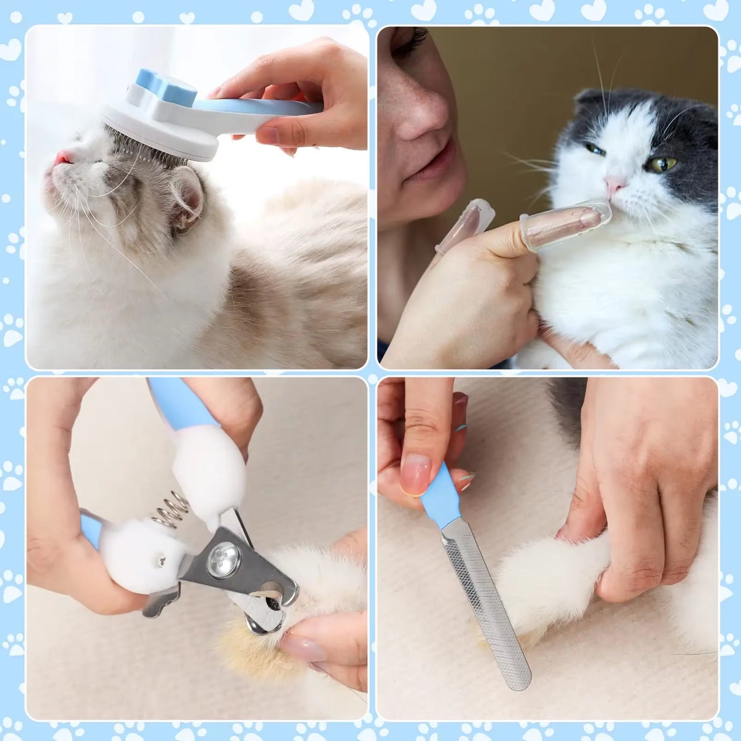 8Pcs Cat Brush Grooming Kit – Flea Comb, Pet Shampoo Bath Brush, Pet Shedding Brush, Silicone Toothbrush for Cats and Dogs