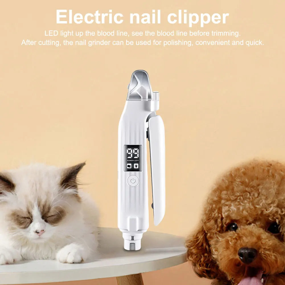 2-in-1 Electric Dog Nail Grinder and Clipper - Rechargeable Pet Nail Trimmer with LED Lights