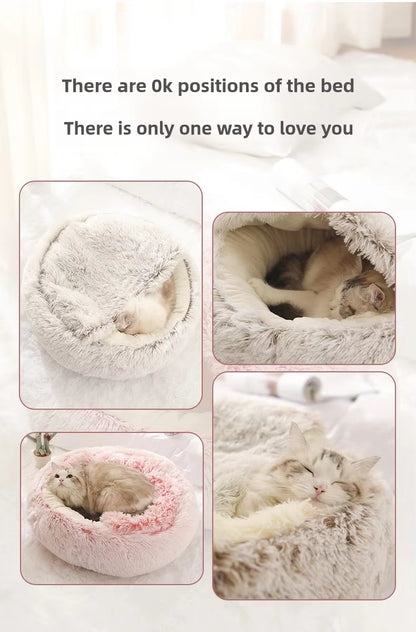 Autumn & Winter Plush Pet Bed – Warm, Semi-Enclosed Cat Nest