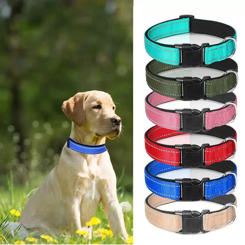 Reflective Dog Collar for Medium & Large Dogs – Adjustable, Soft Neoprene Padded Nylon, Sturdy & Comfortable
