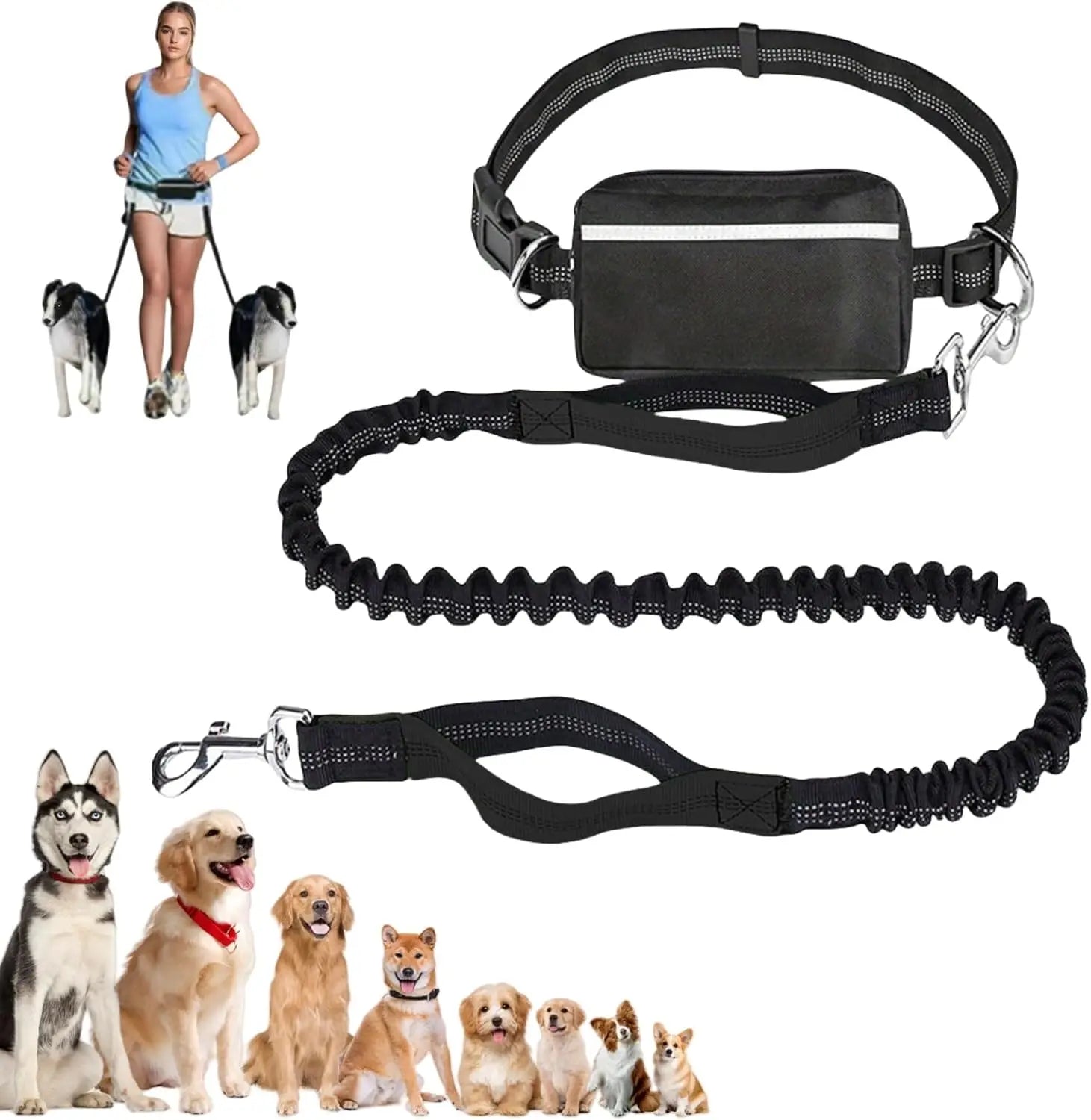 Upliftjoys 5.5 Ft Hands Free Dog Leash with Zipper Pouch – Adjustable Waist Leash for Walking & Running
