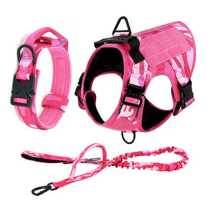 Military Dog Pink Harness & Leash Set – Adjustable Tactical Vest for Medium/Large Dogs