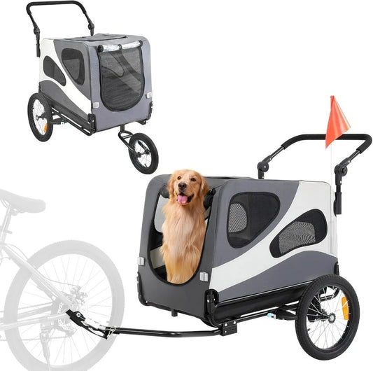 2-in-1 Dog Bike Trailer & Jogging Stroller | Easy to Connect, Foldable, & Durable Pet Carrier Supports up to 100 lbs
