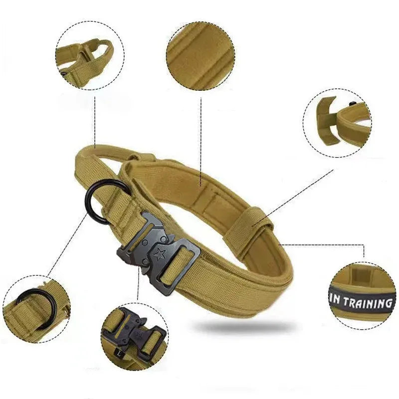Military Dog Collar – Durable Nylon with Quick Release Buckle and Training Handle