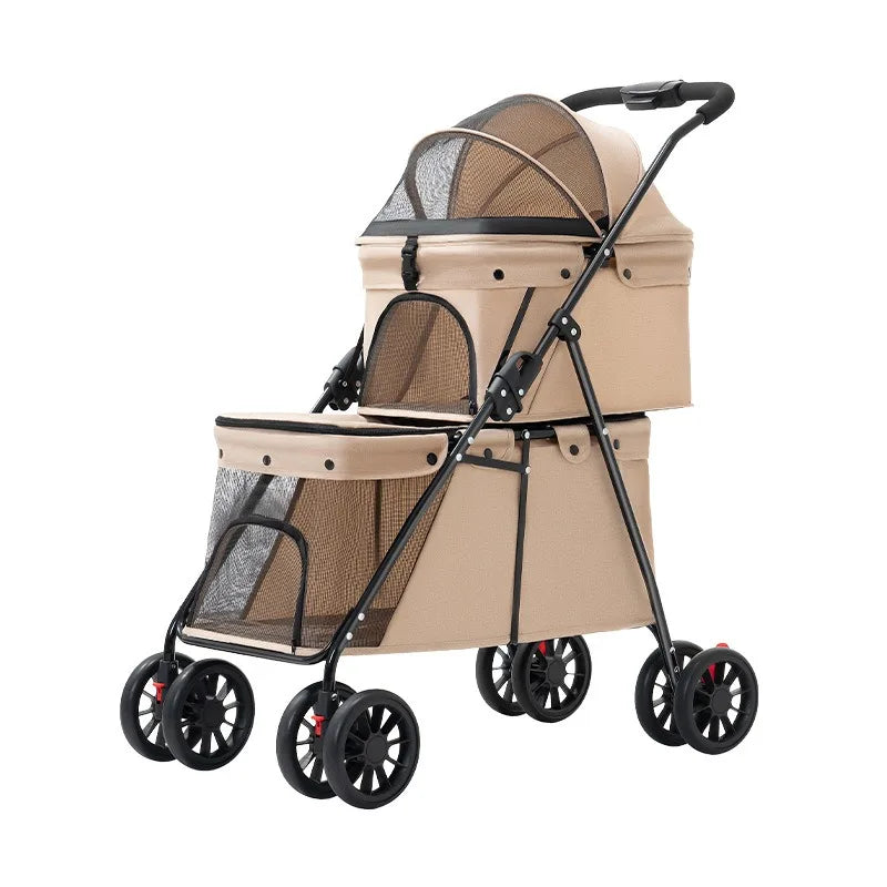 Double Pet Stroller – One-Hand Folding Dog & Cat Travel Carrier, Max 24KG