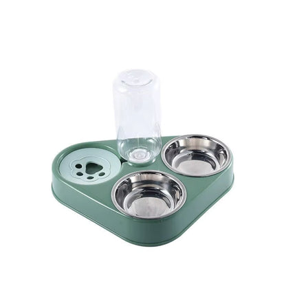 PawMate DuoFlow Feeder – Self-Service Double Bowl Feeder with Built-in Drinking Fountain for Cats & Dogs