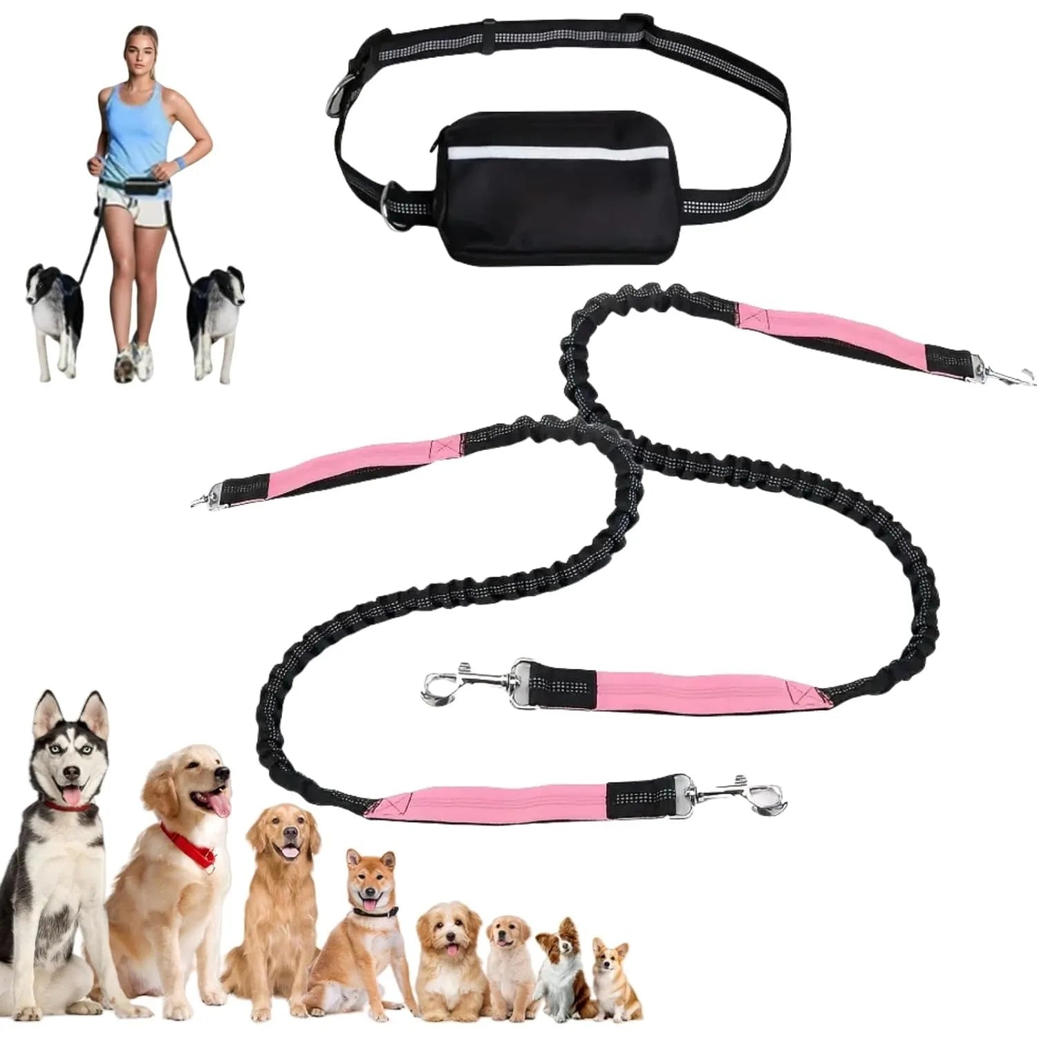 Upliftjoys 5.5 Ft Hands Free Dog Leash with Zipper Pouch – Adjustable Waist Leash for Walking & Running