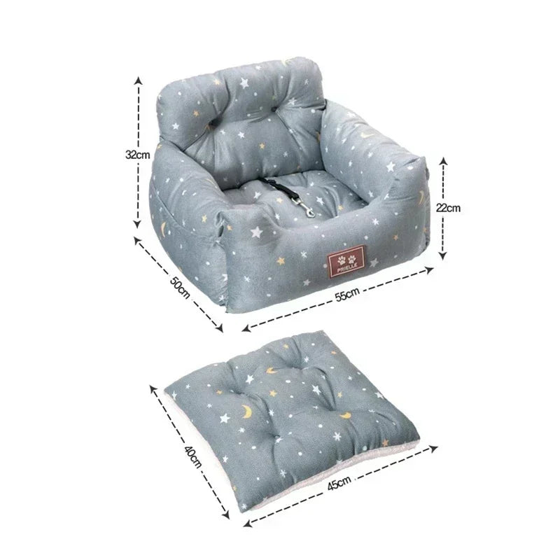 Dog Car Seat with Safety Belt – Universal Four-Season Booster Nest Cushion for Dogs & Cats, Washable Travel Mattress