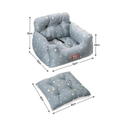 Dog Car Seat with Safety Belt – Universal Four-Season Booster Nest Cushion for Dogs & Cats, Washable Travel Mattress