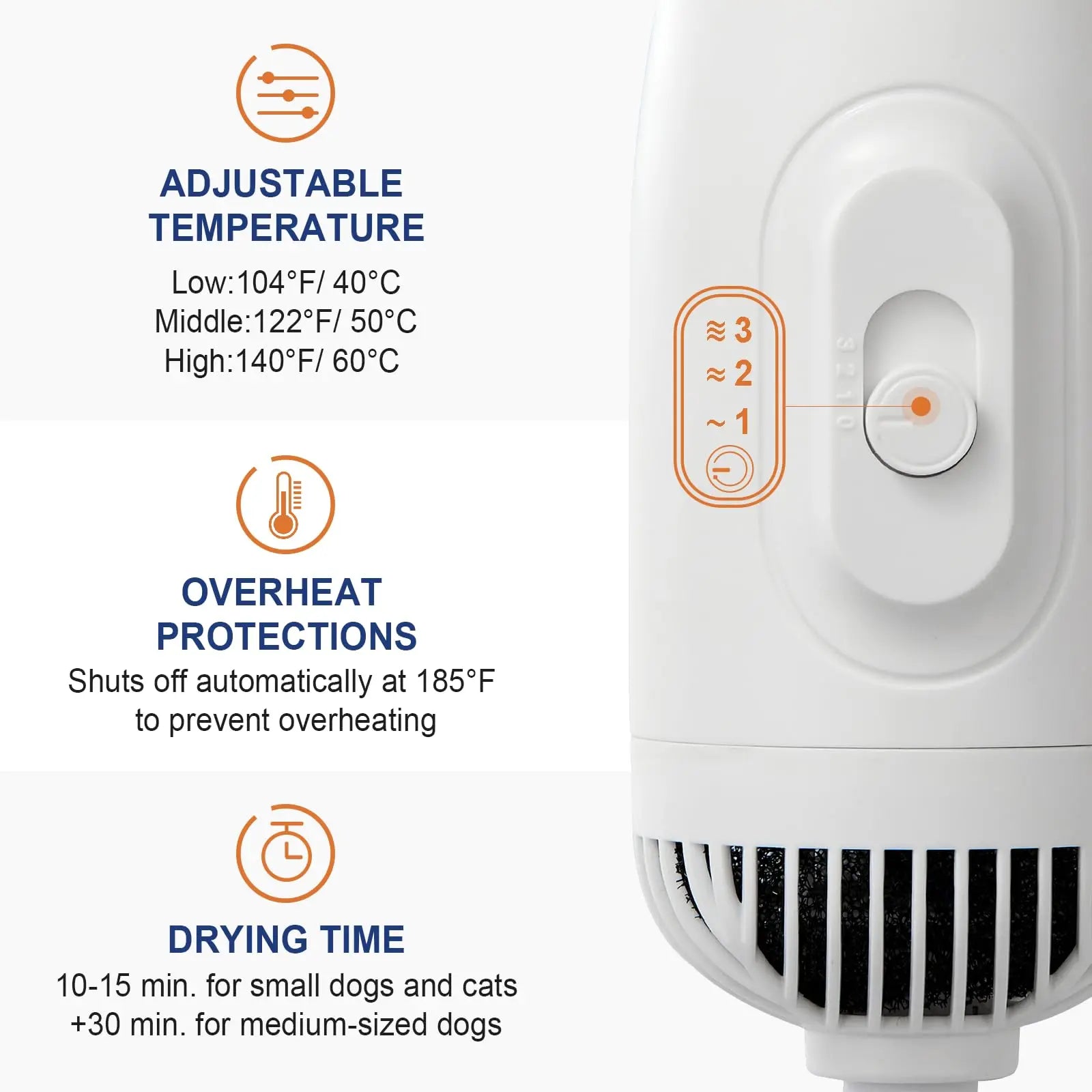 3-in-1 Pet Hair Dryer Slicker Brush for Dogs & Cats – Quiet, Portable, Adjustable Temperature with Overheat Protection