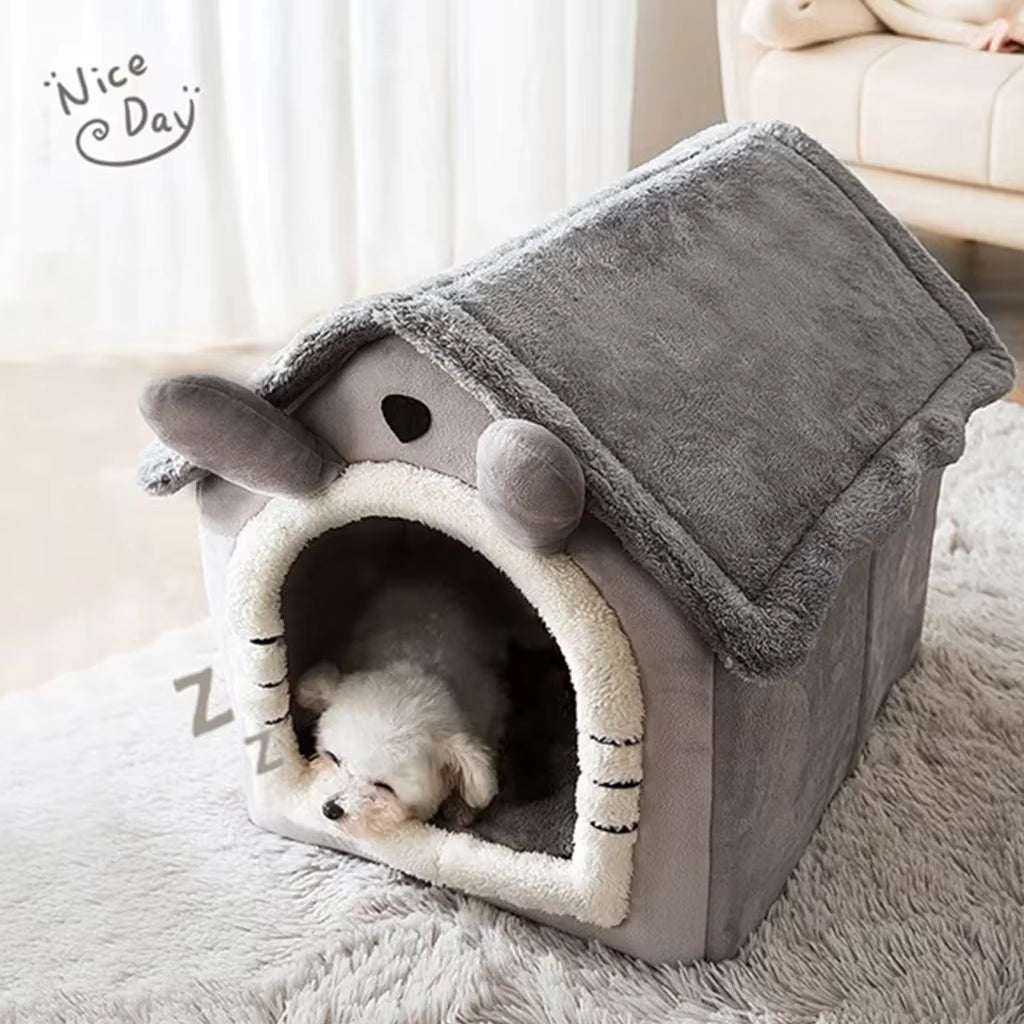 Cartoon Folding House – Cozy Winter Kennels, Mattresses, and Pet Baskets