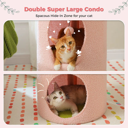 2-Storey Cat Bed for Indoor Cats with Removable Flower Perch & Hanging Toy – Comfortable Cat Condo