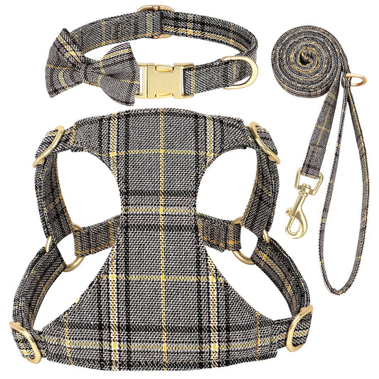 Nylon Dog Collar & Leash Set – Adjustable Harness with Bowknot for Small & Medium Dogs