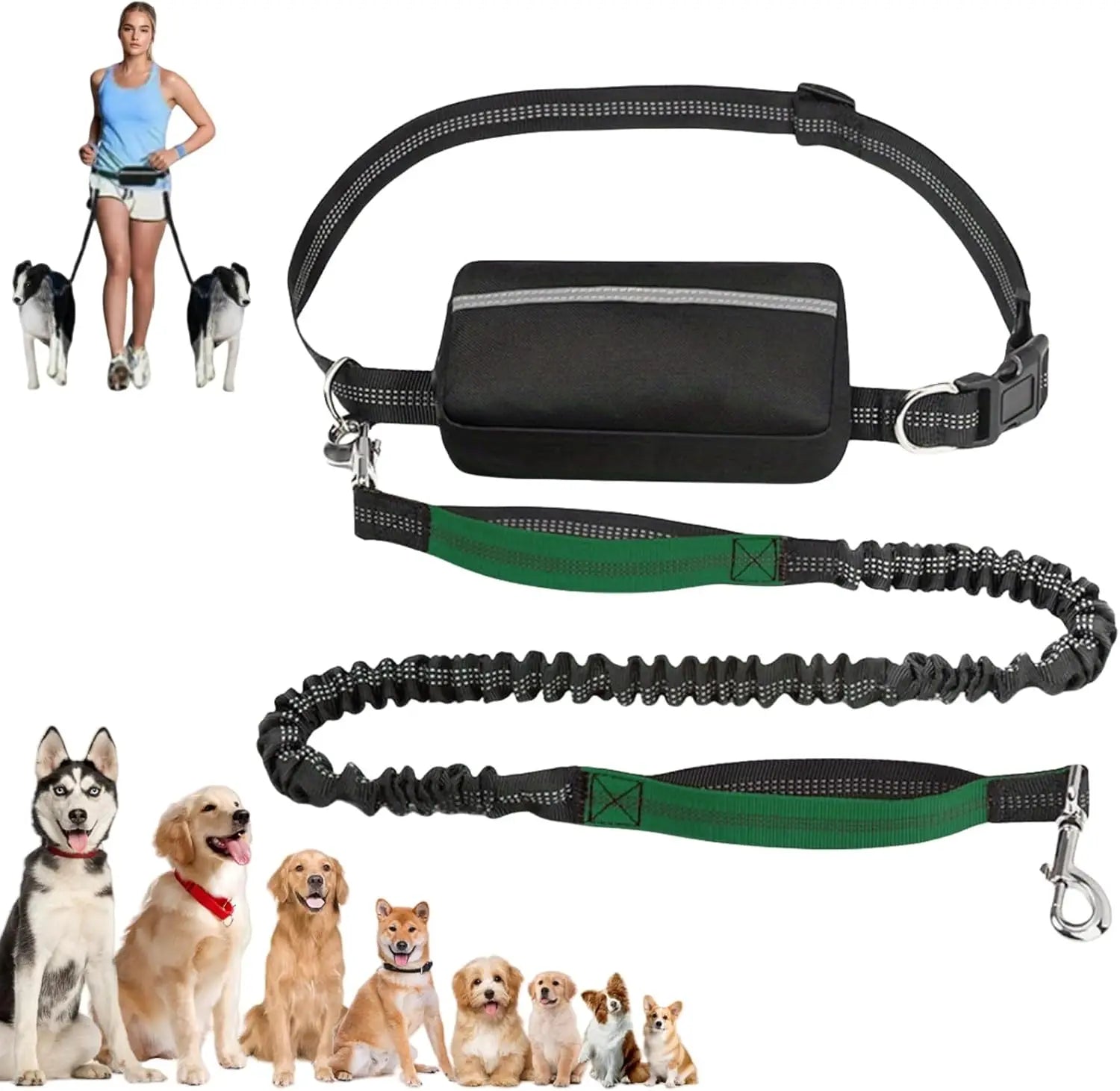 Upliftjoys 5.5 Ft Hands Free Dog Leash with Zipper Pouch – Adjustable Waist Leash for Walking & Running
