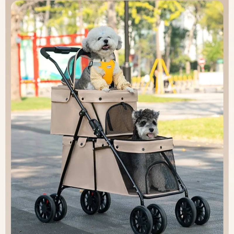 Double Pet Stroller – One-Hand Folding Dog & Cat Travel Carrier, Max 24KG