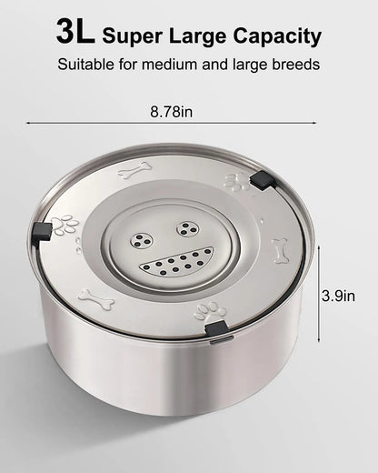 3L Stainless Steel No Spill Water Bowl for Dogs | Non-Slip, Slow Drinking Feeder for Medium & Large Dogs