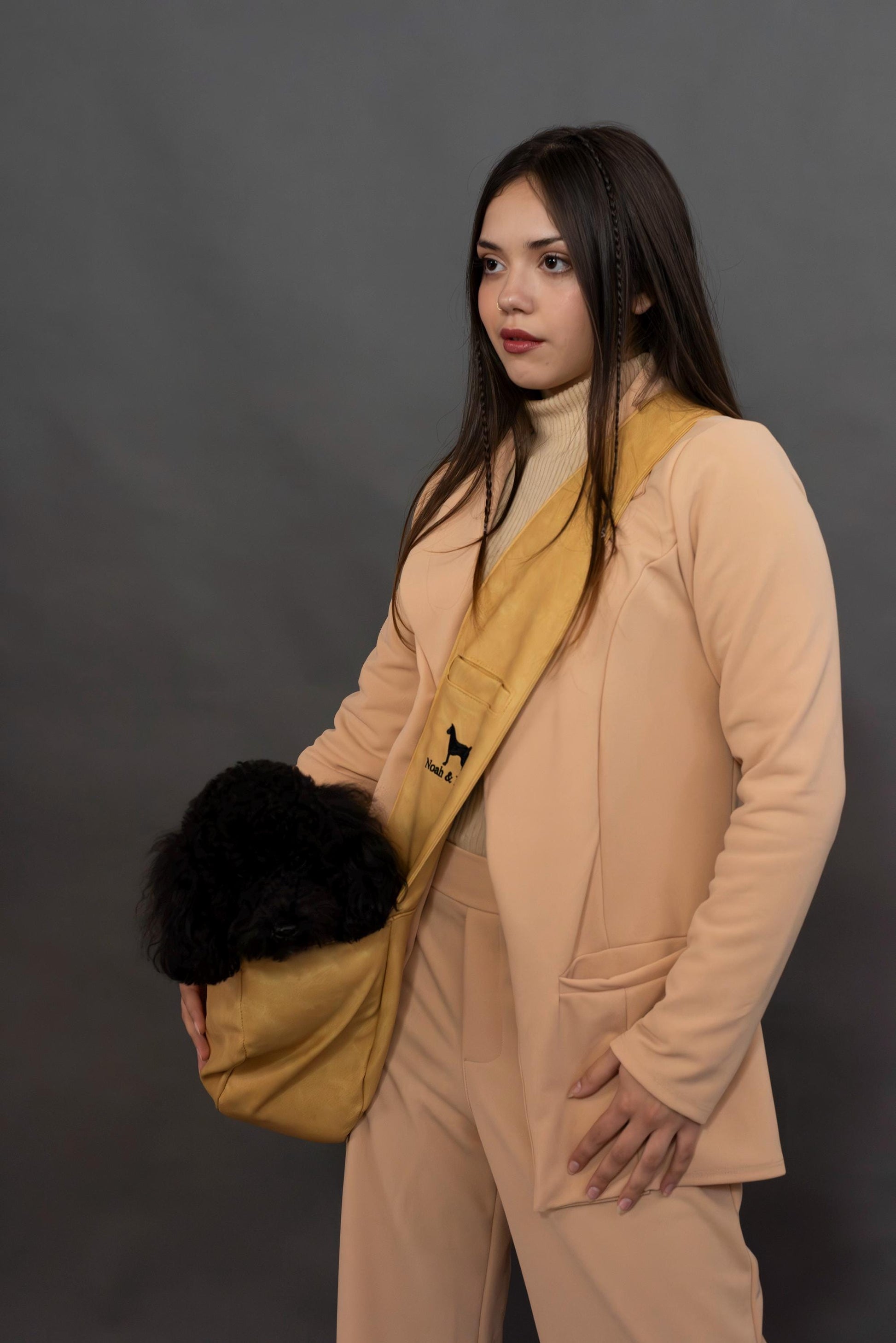 Luxury Dog Sling Carrier for Small Dogs - Adjustable Padded Strap, Vegan Leather, Breathable Plush, 3X Safety Features (Beige)