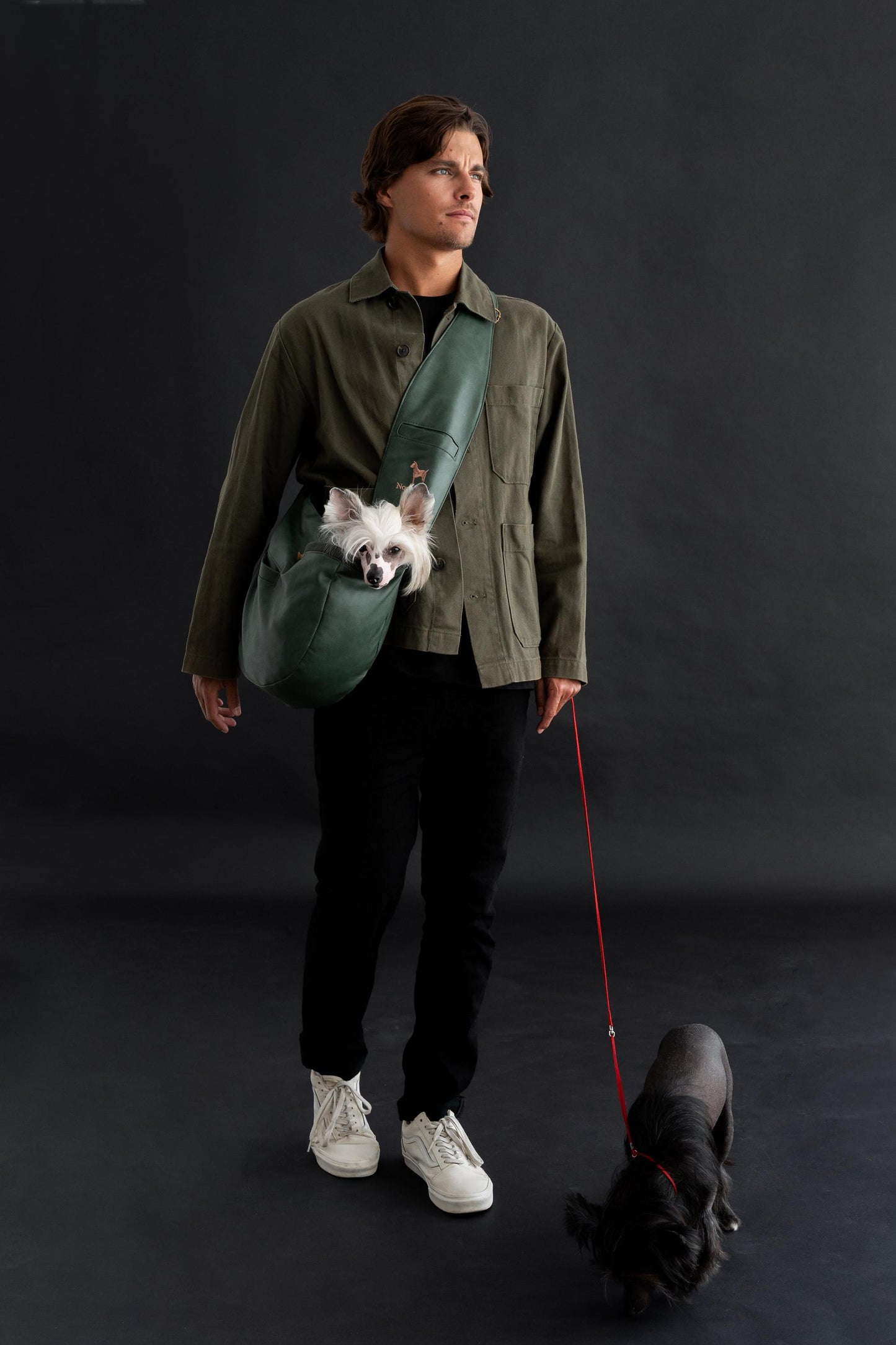 Luxury Dog Sling Carrier for Small Dogs - Adjustable Padded Strap, Vegan Leather, Breathable Plush, 3X Safety Features (Dark Green)