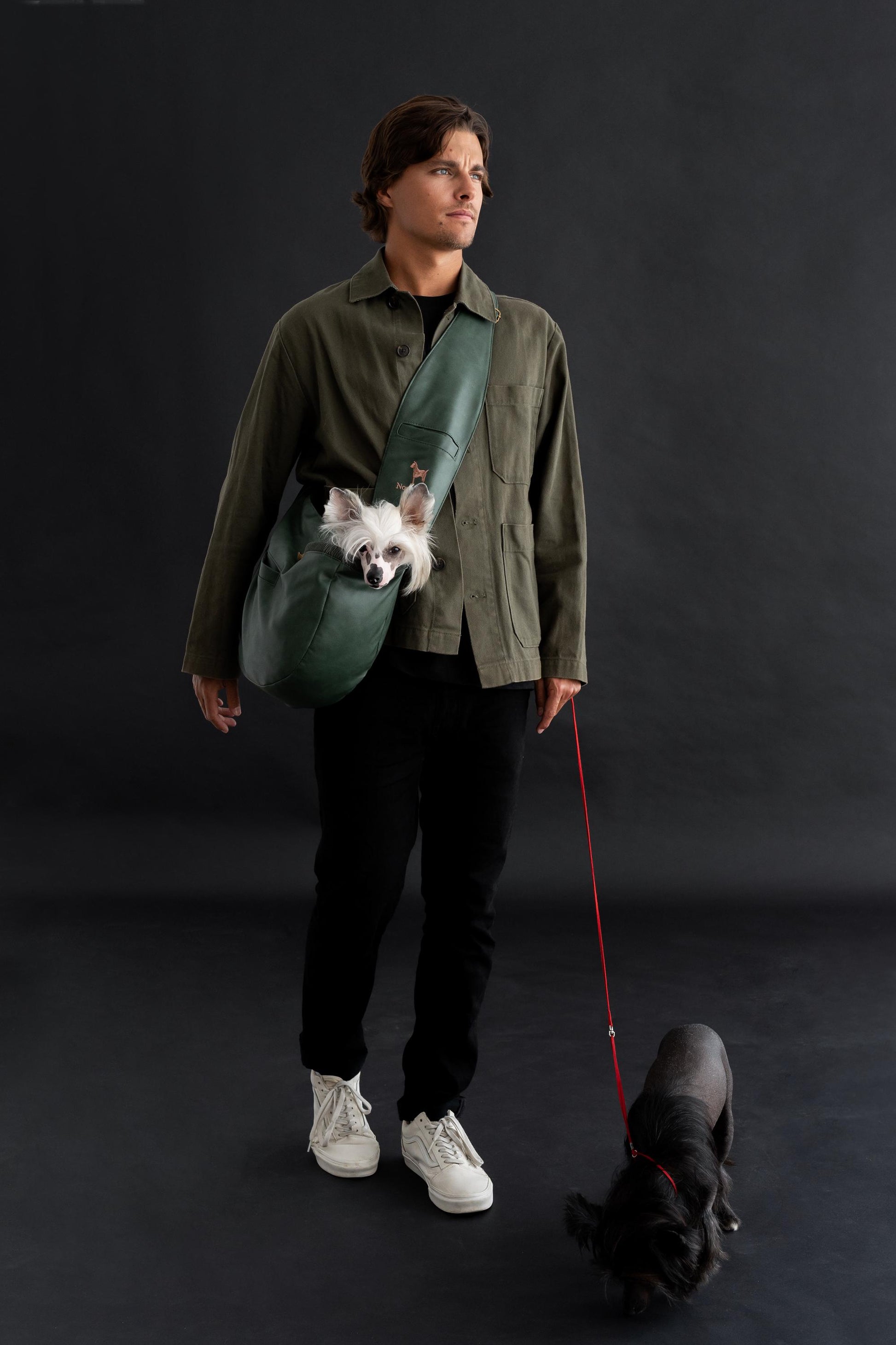 Luxury Dog Sling Carrier for Small Dogs - Adjustable Padded Strap, Vegan Leather, Breathable Plush, 3X Safety Features (Dark Green)