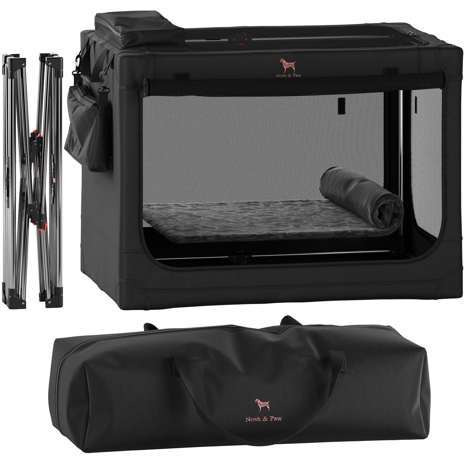 Luxury Collapsible Dog Crate – Travel-Friendly, Patented Folding Design, Plush Mat Included